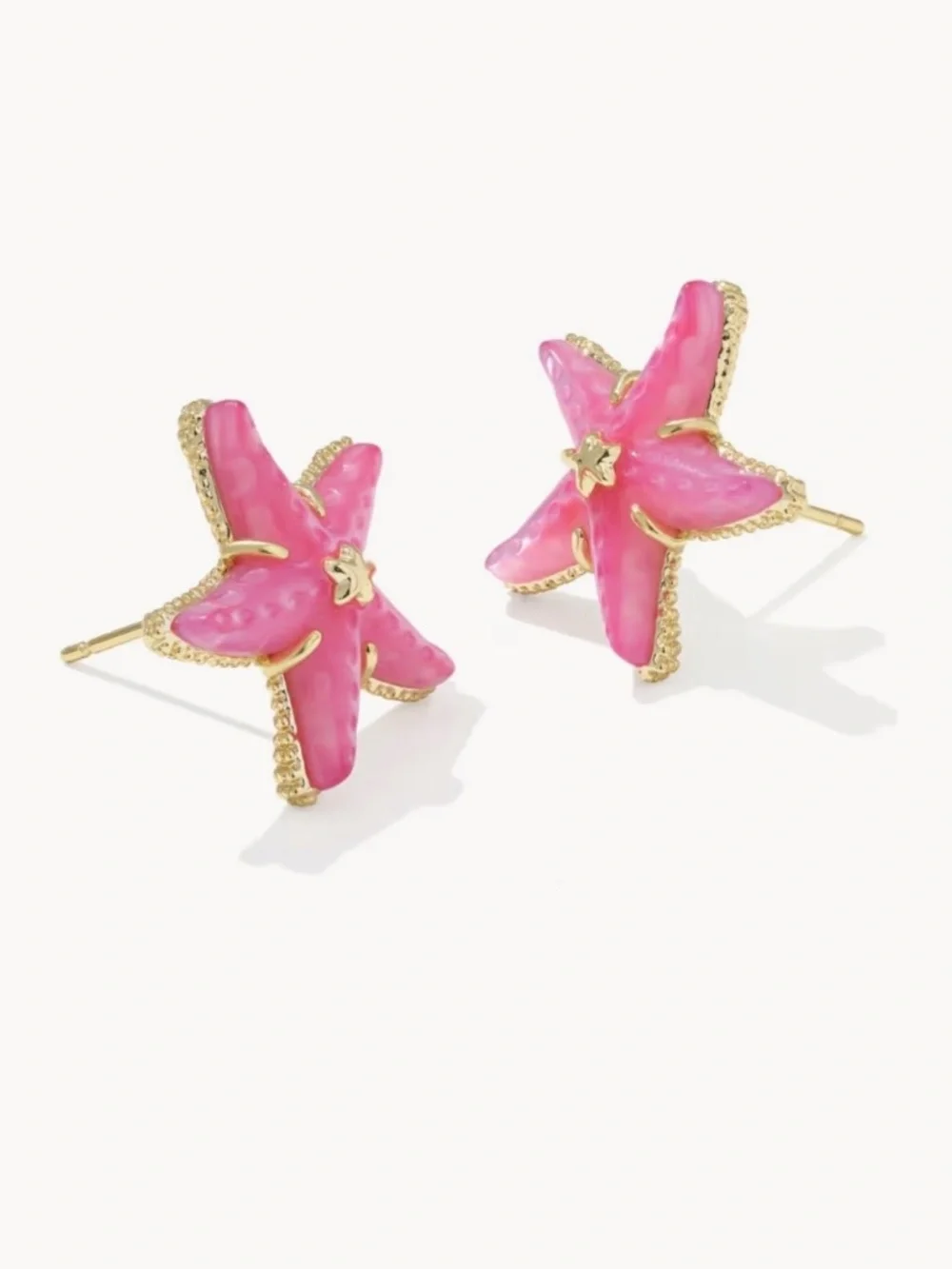*SALE* Kendra Scott Parker Starfish Gold Stud Earrings in Bright Pink M-O-P - Picture 6 of 7